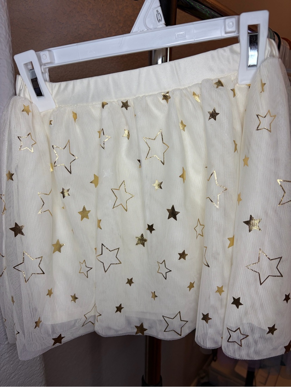 Holiday Time Cream Tulle Skirt with Gold Stars